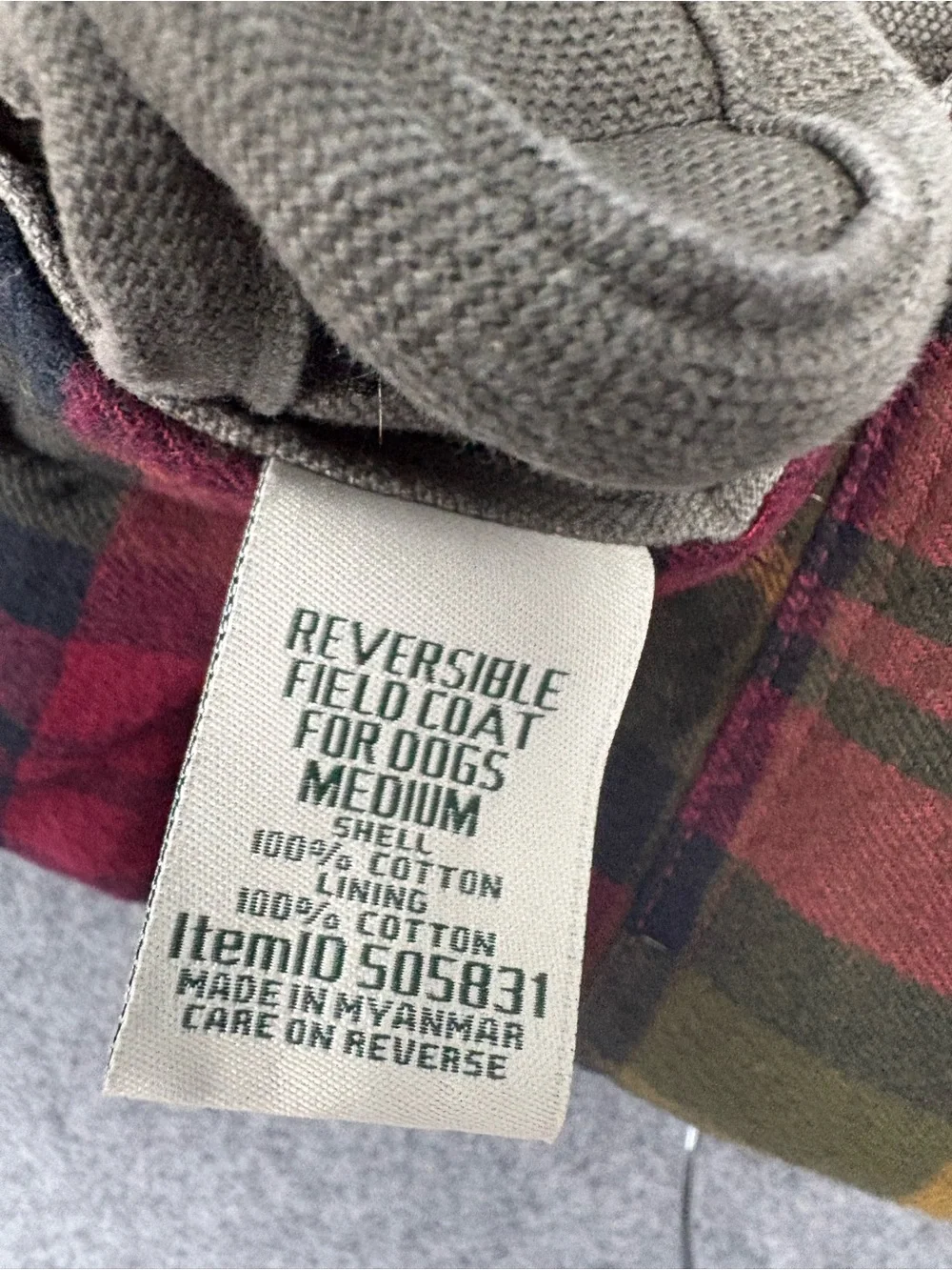 L.L.Bean Reversible Field Coat for Dogs Medium Plaid